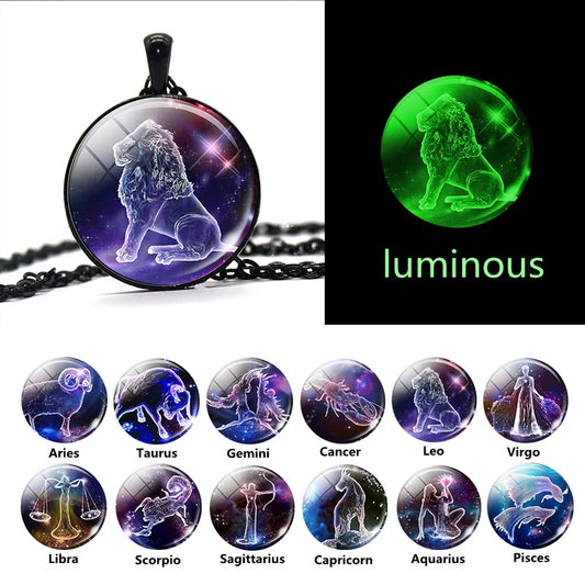 Glass Constellation Luminous Zodiac Sign Necklace - Phosphorescent!