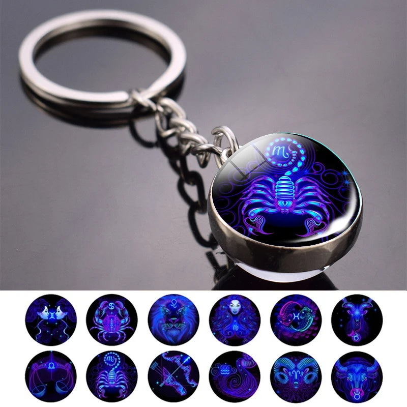 Glass Zodiac Sign Keychains