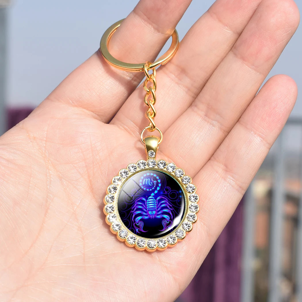 Glass Zodiac Sign Keychains